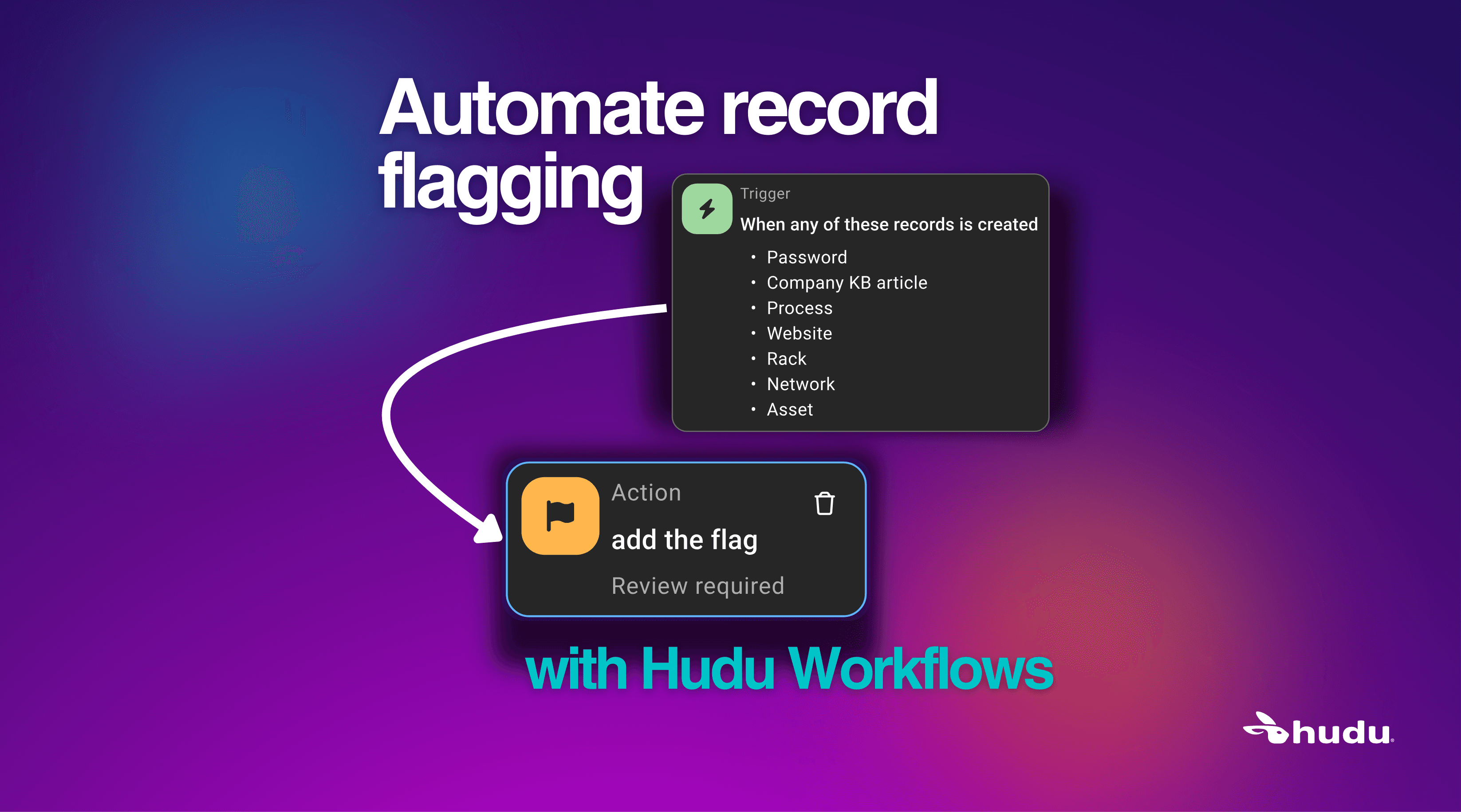 Hudu workflow showing automated record flagging