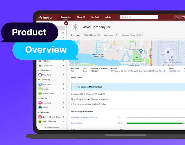 Dashboard showing a Hudu company interface