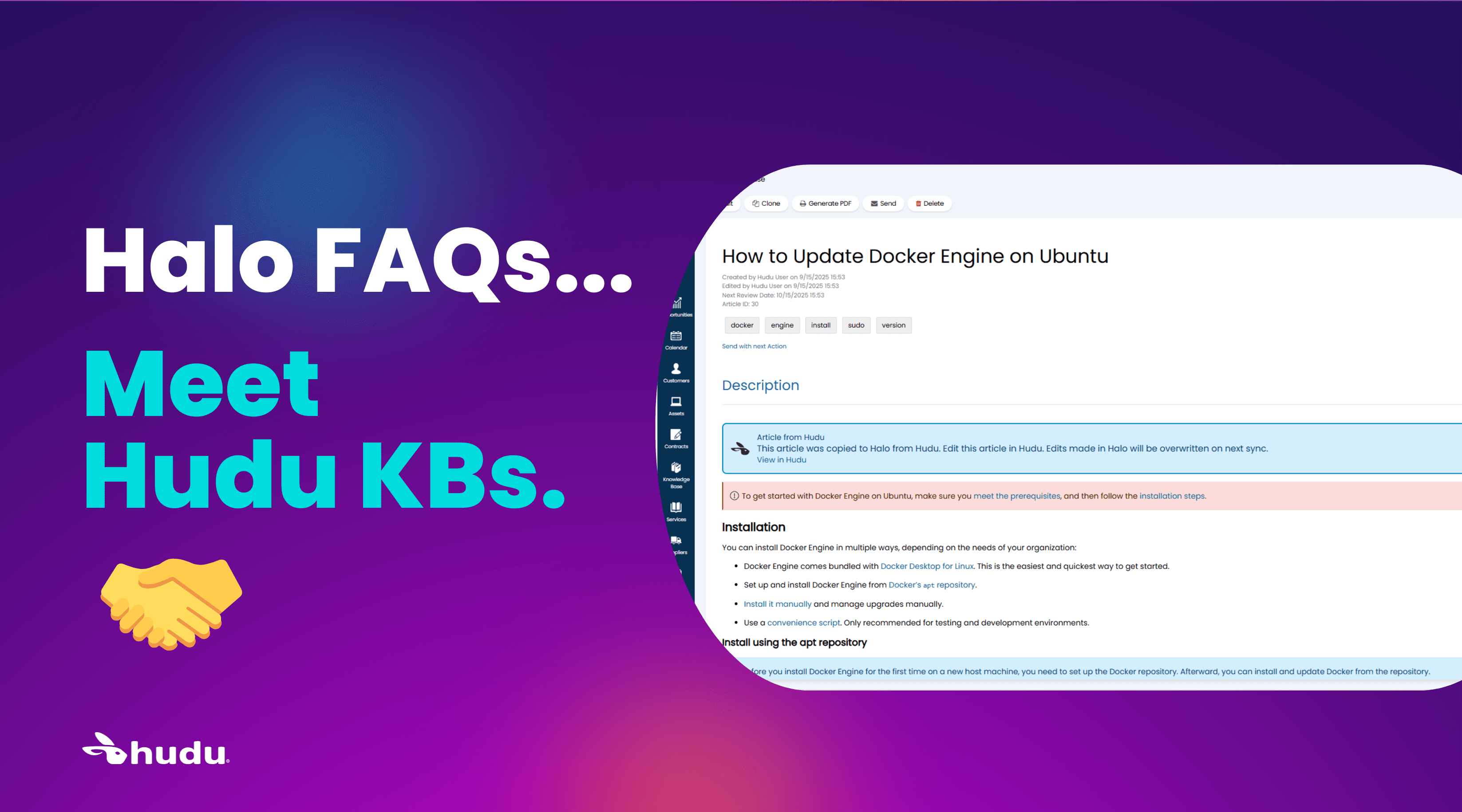 knowledge base article syncing between Hudu and Halo PSA