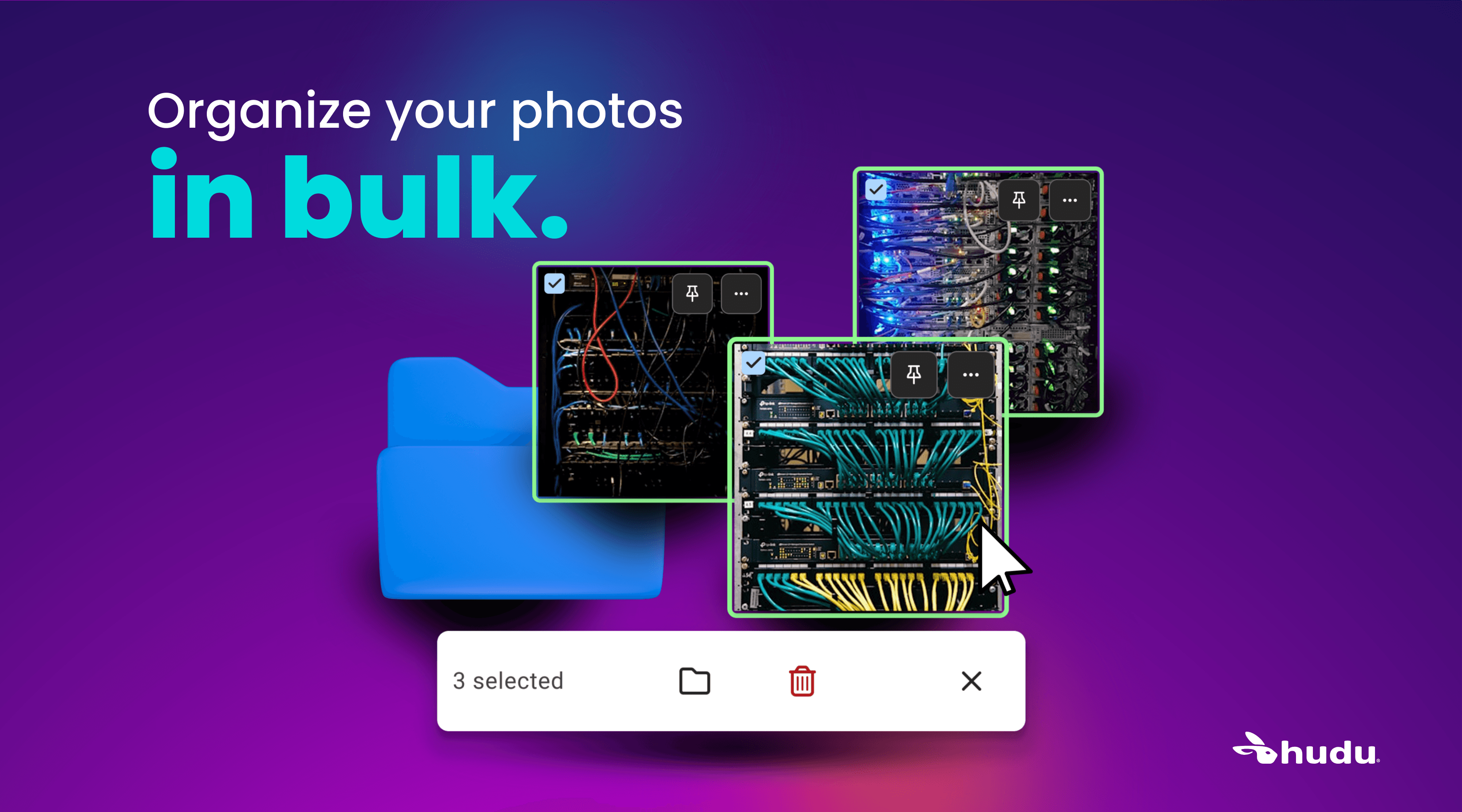 Bulk photo management screen moving images between folders in Hudu